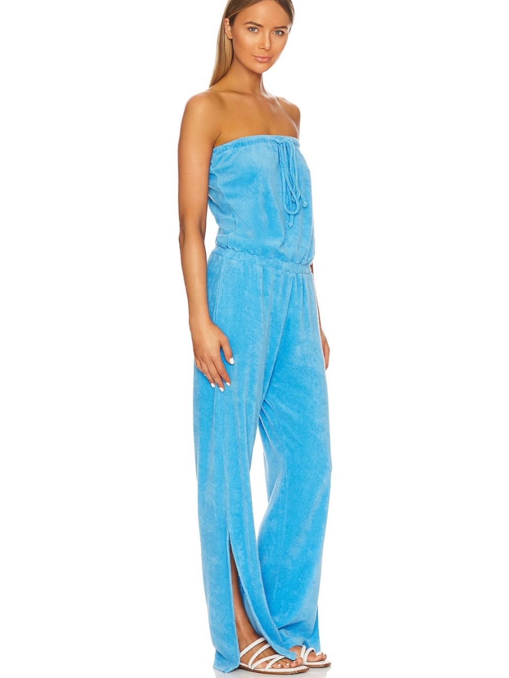 Monrow Sky Blue Strapless Terry Jumpsuit - Picture 2 of 6